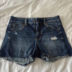 American Eagle Outfitters Dark Blue Distressed Jean Shorts